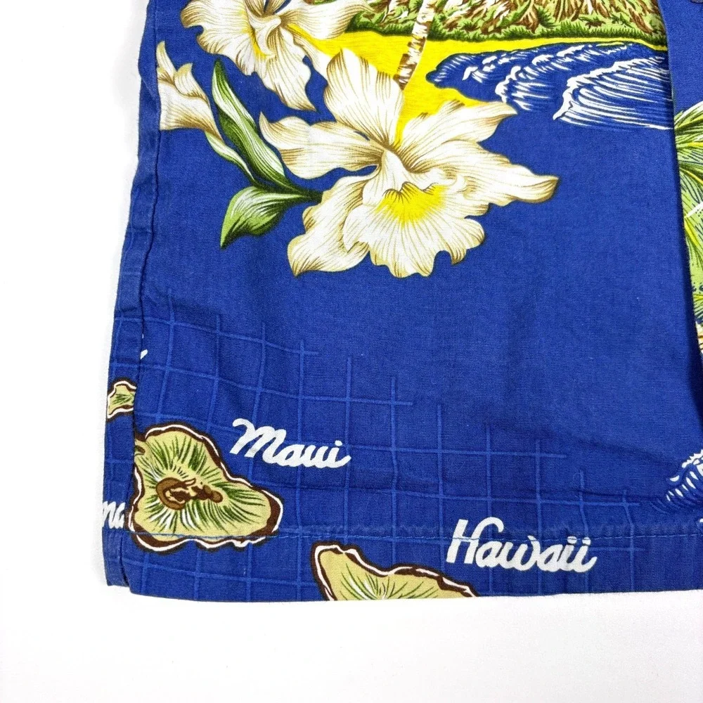VTG 90s‎ Ky's Hawaiian Shirt Kids Sz 4 Blue Floral Palm Trees Islands Wa'a Boat